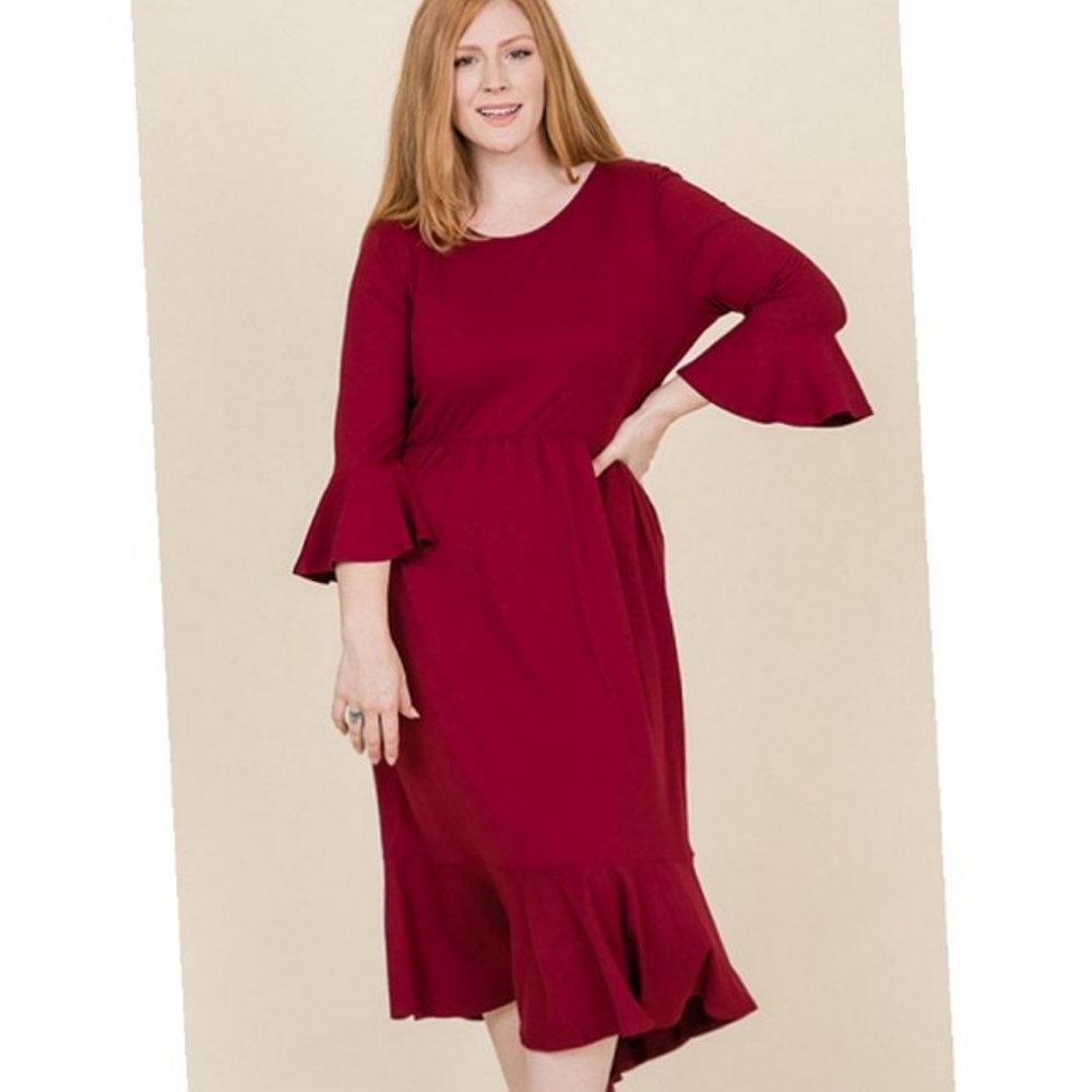 Cropped Bell Sleeve Midi Dress